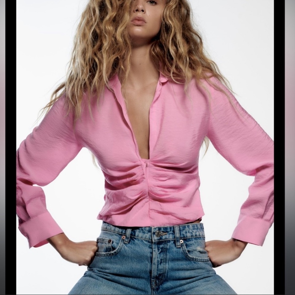 ZARA Fluid Ruched Shirt in Pink
